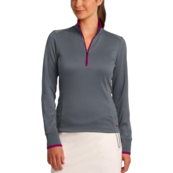NIKE GOLF LADIES DRI-FIT 1/2-ZIP COVER-UP dark grey/ fuschia Medium - Picture 4 of 10